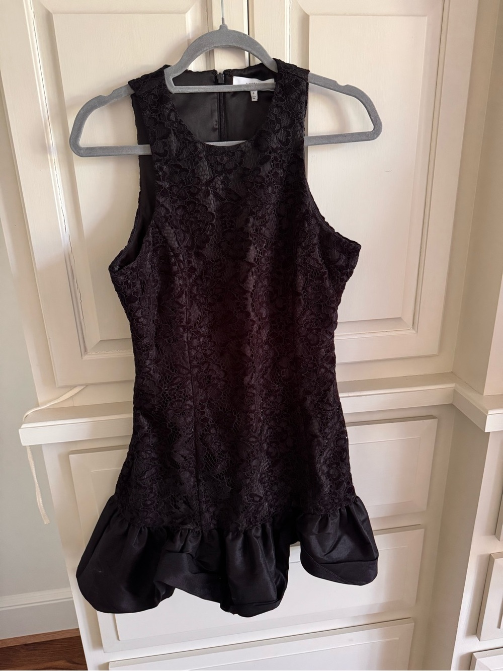 Likely Black Lace Ruffle-Hem Mini Dress